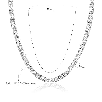 Amazon | テニスネックレス 18K ホワイトゴールドメッキ | 6.0mm